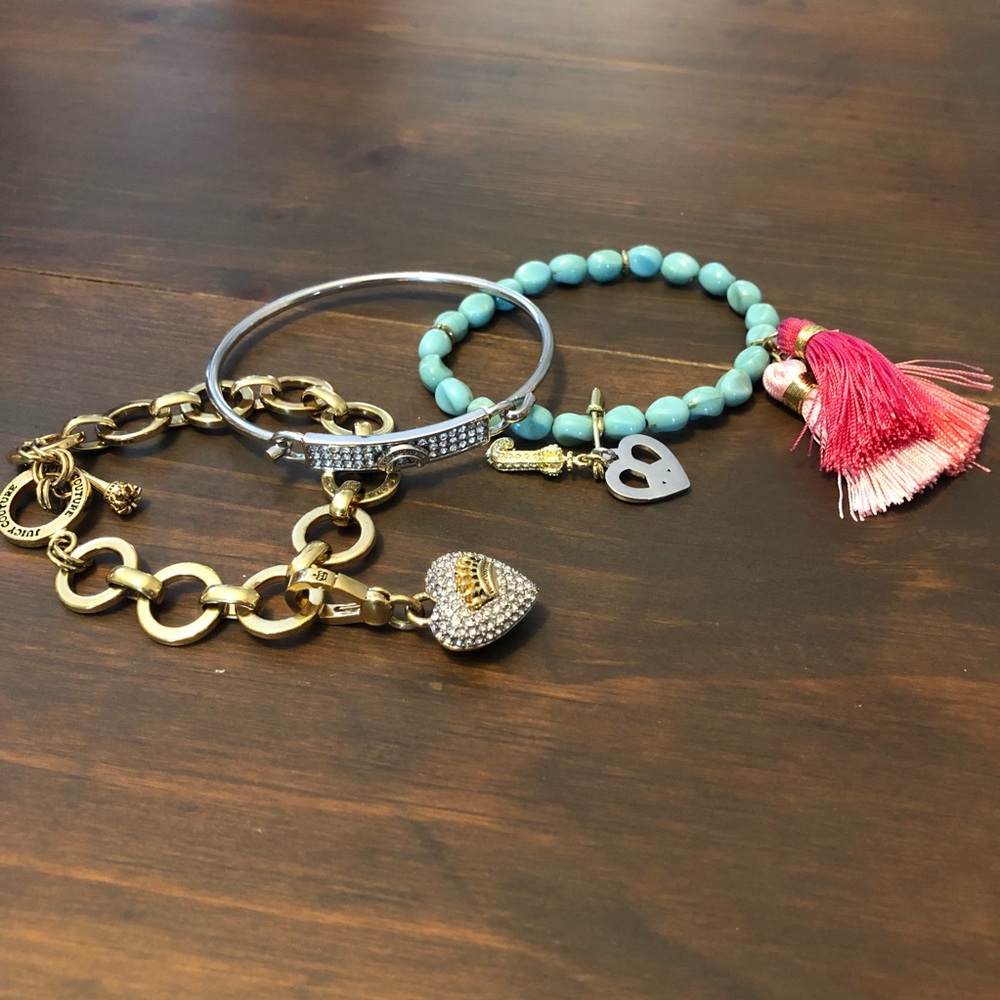 3 Juicy Couture Charm Tassel Silver Gold Bracelets